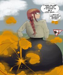 artist_request big_ass big_breasts chainsaw_man fart fart_fetish hyper_ass leash makima_(chainsaw_man) makima_fart_inflation meme outside