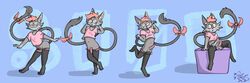 absurd_res accessory animal_genitalia anthro balls bottomless clothed clothing domestic_cat dumderg erection felid feline felis flaccid furgonomics genitals girly hi_res legwear male mammal penile_spines penis ribbons roka sheath solo tail_accessory tail_bow tail_ribbon thigh_highs