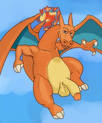 5:6 air_(disambiguation) anthro charizard claws dragon erection feral fire hi_res lewd_latte male nintendo pokémon_(species) pokemon pokemon_(species) sky smile solo video_games wings