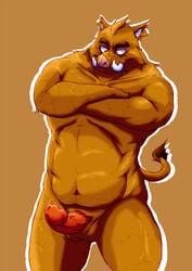 2013 anthro balls biped brown_body erection gaf1117 genitals kemono male mammal muscular muscular_male penis simple_background solo suid suina sus_(pig) wild_boar yukikazefactory