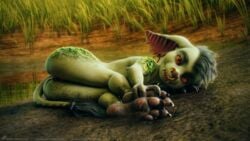 16:9 1girls 2021 3d_(artwork) anthro ass butt claws digital_media_(artwork) dirty_feet ear_piercing facial_piercing feet female foot_focus foot_grab genitals goblin goblin_female grass green_body green_skin gvarrsogul hi_res humanoid hyper_ears looking_at_viewer lying mammal mud nose_piercing nose_ring not_furry nude outside pawpads piercing plant pussy smile solo tchaikovsky2 toes widescreen