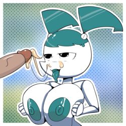 1:1 1boy 1girls big_breasts bodily_fluids breast_squeeze breasts cum cum_on_face disembodied_penis drooling duo faceless_male female female_focus genital_fluids genitals hi_res huge_breasts human humanoid jenny_wakeman machine male male/female mammal my_life_as_a_teenage_robot nickelodeon nude open_mouth pattern_background penis robot robot_humanoid saliva simple_background sonelos tattoos tongue tongue_out veiny_penis