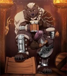 1boy 2020s 2024 4_toes 5_fingers abstract_background alcohol alcoholic_beverage alcoholic_drink angry angry_male anthro anthro_focus anthro_male anthro_only arm_on_knee arm_on_leg arm_strap arm_support armor armored armored_male armpit_peek armwear aroused athletic athletic_anthro athletic_male axe balls barrel battle_axe bear bear_boy bear_ears bear_humanoid beefy beer beer_foam beer_mug biceps big_balls big_horns big_muscles big_penis big_weapon black_nose black_spots black_toe_claws braided_hair braids brown_arms brown_armwear brown_background brown_balls brown_clothing brown_countershading brown_ears brown_eyebrows brown_eyes brown_feet brown_hands brown_head brown_leather brown_legs brown_legwear brown_sandals brown_straps brown_toes brown_tuft buff cape chains cheek_tuft chin_tuft closed_hands closed_mouth closed_smile clothes clothing comission countershade_arms countershade_balls countershade_ears countershade_penis countershade_soles countershade_torso countershading crate dark_body dark_fur decoration digital_media_(artwork) ear ear_tuft ears_up effectively_nude erect_penis erection exhibitionism eye_socket eyes facial_expression facial_hair facial_markings facing_viewer feet fingers fire fit fit_male flame foam footwear foreskin fur furry furry_focus furry_male furry_only gates genital_fluids genitalia genitals glans glistening_armwear glistening_hair glistening_legwear glistening_penis glistening_weapon grabbing_object hands hanging_balls hi_res hip_tuft holding_melee_weapon holding_mug holding_object holding_weapon humanoid humanoid_genitalia humanoid_penis indoors inside large_male leaking leaking_precum leaning leaning_forward leather_armwear leather_clothing leather_legwear legs legwear light lighting long_penis looking_at_viewer male male_focus male_only mammal manly metal metallic mostly_clothed mostly_clothed_anthro mostly_clothed_male muscles muscular muscular_anthro muscular_arms muscular_legs muscular_male narrowed_eyes neck_tuft nipples nose nostrils open_eyes open_legs pads_(disambiguation) partially_clothed partially_clothed_anthro partially_clothed_male partially_retracted_foreskin particles particles_(effect) penis penis_focus pink_glans pink_nipples pink_penis portrait precum precum_leaking precum_on_penis presenting presenting_penis raised_leg round_balls round_ears seductive seductive_look seductive_smile shoulder_armor shoulder_cape shoulder_pads shoulders skull small_ears smile smiling_at_viewer smooth_balls smooth_penis soles solo solo_male standing stepping strong_male tan_beard tan_hair thick_penis thick_thighs toe_claws toes torches tough_expression tridark uncircumcised uncircumcised_penis uncut ursid ursid_humanoid ursine ursine_humanoid viking viking_male watermark wendigo white_beard white_hair wool_clothing