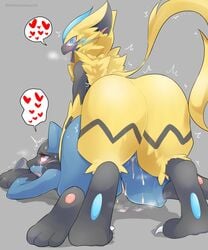 ahe_gao all_fours anthro ass blush bodily_fluids cum duo from_behind_position genital_fluids heart hypnosis legendary_pokémon looking_pleasured lucario male male/male male_only mind_control mommomma114 nintendo nude open_mouth pokemon pokemon_(species) sex spiral_eyes video_games zeraora