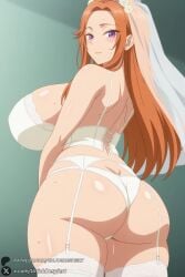 1female 1girls 2026 ai_generated artist_name ass back bangs bare_shoulders big_ass big_breasts blush bra breasts bridal_veil closed_mouth corset curvy dosanko_gal_wa_namara_menkoi earrings female fuyuki_mai garter_belt garter_straps hi_res high_quality high_resolution highres huge_ass huge_breasts jewelry large_breasts lingerie long_hair looking_at_viewer looking_back mature_female orange_hair panties parted_bangs patreon patreon_username purple_eyes sideboob smile solo sweat thick_thighs thighhighs thighs underwear unjobdespiert veil watermark white_bra white_panties white_thighhighs