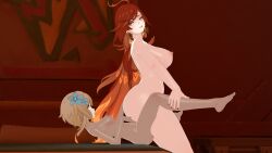 1female 1futa 1girls 3d 3d_(artwork) bed big_ass big_breasts bigger_female blonde_hair forced futanari genshin_impact holding_legs larger_female looking_back lumine_(genshin_impact) lying_on_back mavuika_(genshin_impact) naked naked_female naked_futa nude nude_female nude_futa red_hair resisting reverse_cowgirl_position reverse_rape riding riding_penis runeiteer sitting sitting_on_penis smaller_futa smirk story_at_source thick_ass thick_thighs trying_to_escape trying_to_resist unwilling