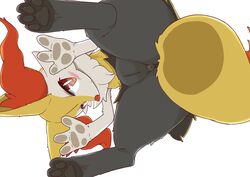 2021 3_fingers all_fours anthro anus biped black_pawpads blush braixen female fingers fur genitals hi_res inner_ear_fluff koorinezumi looking_at_viewer looking_down low-angle_view multicolored_body multicolored_fur neck_tuft nintendo pawpads paws peach_pussy pokémon_(species) pokemon pokemon_(species) pupils pussy red_body red_eyes red_fur red_nose simple_background solo tuft video_games white_background white_body white_fur white_pupils worm's-eye_view yellow_body yellow_fur