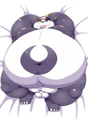 1boy 2021 absurd_res alp_(tokyo_afterschool_summoners) anthro balls belly big_belly black_nose blush burenai clothing fupa genitals giant_panda hat headgear headwear hi_res kemono lifewonders lying male male_only mammal moobs navel nipples obese obese_male one_eye_closed overweight overweight_male penis small_penis solo tokyo_afterschool_summoners ursid video_games white_body wink