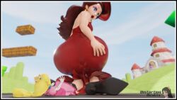 2girls 3d ass ass_expansion ass_grab big_ass blender blonde_hair blue_eyes brown_hair cocky distortingreality dress earrings female female_only lipstick mario_(series) pauline princess princess_peach shrinking shrunken_woman super_mario_odyssey