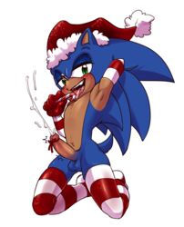 absurd_res alpha_channel anthro armwear balls blue_body blue_fur blush bodily_fluids candy candy_cane christmas clothing cum dessert elbow_gloves food fur genital_fluids genitals gloves green_eyes handwear hi_res hkukkii holidays legwear looking_at_viewer male male_only penis sega solo solo_male sonic_(series) sonic_the_hedgehog sonic_the_hedgehog_(series) thigh_highs