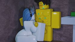 1boy 1girls 3d abs ass balls big_ass blush breasts cesoperator dream_game eunoia handjob lipstick_mark muscular nude penis roblox roblox_game robloxian source_request tagme thighs