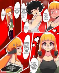 1boy 1girls absurd_res ass atlus blush breasts comic female glasses headphones hearts high_resolution long_hair orange_hair persona persona_5 sakura_futaba speech_bubble text thighhighs thighs twodust uncensored