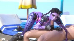 1boy 1girls 3d 3d_animation animated athletic_female beach beach_background blowjob braid braided_twintails cinderdryadva fellatio female fraxxlr human lerico213 light-skinned_male male oral oral_penetration oral_sex overwatch penis sound sound_effects sucking sucking_penis tagme video widowmaker