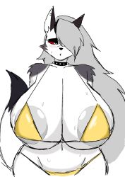 1girls 2023 anthro areolae big_areola bikini collar female female_anthro female_only furry furry_female furry_only hair_over_one_eye hellhound helluva_boss loona_(helluva_boss) momiji_(artist) one_eye_obstructed spiked_collar tagme wolf wolf_ears wolf_girl