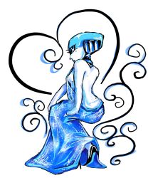 artist_request back back_focus blue_dress deltarune deltarune_chapter_2 digital_media_(artwork) dress female female_only humanoid queen_(deltarune) robot robot_girl sugarlover1225 suggestive suggestive_look tatto undertale_(series) visible_ass visible_breath white_body