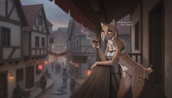 1girl 1girls 2026 5_fingers after_sex ai_generated amazing_background anthro apode ass balcony blurred_background bodily_fluids bottomless breasts casual_exposure cloak clothed clothing cobblestone countershading cum cum_on_body cum_on_butt cum_on_ground cum_on_leg cum_trail depth_of_field detailed_background dialogue director_name draconcopode english_text fantasy felid feline female female_anthro female_focus feylinn_(midria) fingers fur furry genital_fluids genitals green_eyes group hi_res jewelry leaning leaning_forward legless looking_at_viewer lynx mammal medieval naga naga_(midria) nano_banana necklace pussy railing raining relaxing reptile scalie serpentine smile smoking smoking_pipe snake solo_focus spots tagme tan_body tan_fur terraraptor text town under_boob white_body white_countershading world_of_midria