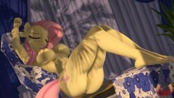 16:9 3d_(artwork) absurd_res anthro breasts casual casual_nudity chair closed_eyes cutie_mark digital_media_(artwork) equid equine feet female fluttershy_(mlp) footrest friendship_is_magic furniture genitals hair hasbro hi_res horse humanoid_feet loveslove mammal my_little_pony nipples nude pink_hair pony pussy shadow sitting sleeping solo straight_hair widescreen