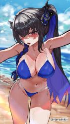 1girls 2d 2d_(artwork) 2d_artwork adult adult_female armpit armpit_crease armpit_peek armpits bare_armpits bare_arms bare_belly bare_chest bare_hands bare_hips bare_legs bare_midriff bare_navel bare_shoulders bare_skin bare_thighs beach belly belly_button bewitching_thighs big_breasts bikini bikini_bottom bikini_only bikini_top black-haired_female black_hair black_horn black_horns blue-haired_female blue_bikini blue_bikini_bottom blue_bikini_top blue_hair blue_sky blue_swimsuit blue_swimwear blurred_background blurry_background blush blush_face blushing_at_viewer blushing_female braid braided_hair braids breasts busty busty_female busty_girl busty_teen child_bearing_hips cleavage clouds coast collarbone curvaceous curvaceous_body curvaceous_female curvaceous_figure curvaceous_hips curvy curvy_body curvy_female curvy_figure curvy_hips day daylight daytime digital digital_art digital_drawing digital_drawing_(artwork) digital_media digital_media_(artwork) drawing dripping_wet exposed_armpits exposed_arms exposed_belly exposed_chest exposed_hips exposed_legs exposed_midriff exposed_navel exposed_shoulders exposed_skin exposed_thighs female female_focus female_only fertile_hips groin hair_between_eyes hair_ornament hair_ornaments hairless_armpits halterneck head_tilt high_resolution highres hololive horizon horn horns hourglass_figure inguinal_crease inguinal_ligament large_boobs large_breasts lean_figure leaning leaning_forward long_hair looking_at_viewer mature mature_female midriff multicolored_hair narrow_waist navel nerissa_ravencroft nerohikiii ocean open_mouth outdoor outdoor_nudity outdoors outside parted_lips ponytail presenting_armpit red-eyed_female red_eyes sand sea seaside shaved_armpits shoulders side-tie_bikini sky slender_body slender_waist slim_female slim_waist soaked solo standing string_bikini swimsuit swimwear thick_thighs thigh_gap thighs tilted_head tongue upper_body virtual_youtuber vtuber vtuberfanart water wet wet_belly wet_bikini wet_body wet_breasts wet_legs wet_skin wet_swimsuit wet_thighs wide_hips youtuber youtuber_girl