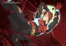1boy arm_over_head armor armored_male arms_up artist_name artist_signature bat belt blush blush_lines bodysuit bondage broken_armor broken_helmet broken_mask brown_eyes brown_hair cape chain_bondage chained_arms chains damaged_armor erect_penis erection erection_under_bodysuit full_moon grid grid_layout hand_on_head hand_on_own_head helmet kamen_rider kamen_rider_kiva kamen_rider_kiva_(series) looking_at_viewer male male_focus male_only mask masked masked_male moon petals red_armor red_cape request ripped_bodysuit rose_petals scrape solo sweat sweatdrop torn_bodysuit tragicadvent vampire wataru_kurenai yellow_eyes