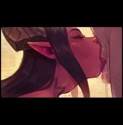 1boy comic cyancapsule deepthroat demon_girl demon_horns dialogues long_tongue secret_comics slideshow tagme tongue_around_penis video