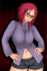 animated animated_gif female glasses introduction long_hair naruto naruto_(series) naruto_shippuden sakuradou short_shorts uzumaki_karin