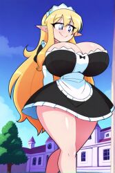 ai_generated blonde_hair elf female female_only huge_breasts long_hair maid schoolgirl tiffania_westwood zero_no_tsukaima