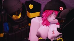 1girls 2boys 3d areolae breasts cesoperator dummies_vs_noobs guest_(roblox) nipples noob roblox roblox_game robloxian source_request tagme