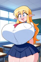 ai_generated blonde_hair elf female female_only huge_breasts long_hair school_uniform schoolgirl tiffania_westwood zero_no_tsukaima