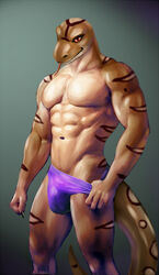 abs anthro biceps bleakcat briefs bulge claws clothed clothing deltoids gradient_background looking_at_viewer male multicolored_body multicolored_scales muscular muscular_male navel obliques pecs pulling_down quads red_sclera reptile scales scalie simple_background snake solo standing stripes tongue tongue_out two_tone_body two_tone_scales underwear underwear_only