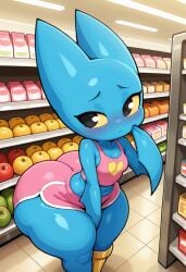 1girls adorabat ai_generated anthro bat big_ass black_eyes blue_skin blush bubble_butt cartoon_network darklnbot003 female female_only furry furry_female huge_ass mao_mao:_heroes_of_pure_heart pink_shorts pink_tank_top short_shorts shortstack shy small_breasts solo spandex_shorts tank_top thick_thighs wide_hips yellow_sclera