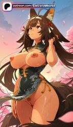 1girls 2026 ahoge ai_generated animal_ears artist_name bare_breasts bare_chest big_breasts big_chest braless breasts breasts_outside brown_hair bust busty cherry_blossoms chest china_dress chinese_clothes dress electroworld exposed_breasts exposed_nipples falling_petals female female_pubic_hair fox_ears hi_res high_quality high_resolution highres large_breasts long_hair naked_breasts nipples nipples_outside patreon patreon_username petals pubic_hair red_eyes sky solo stable_diffusion tail thighs twilight very_long_hair watermark wind ye_shunguang zenless_zone_zero
