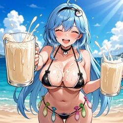 1girls after_fellatio after_oral after_sex ahoge ai_generated beach big_breasts bikini blue_hair blush breasts choker condom cum cum_in_container cum_on_breasts hair_ornament hispanic_virtual_youtuber imminent_gokkun indie_virtual_youtuber latam_virtual_youtuber long_hair looking_pleasured micro_bikini pubic_hair smile sweat tagme_(character) used_condom virtual_youtuber