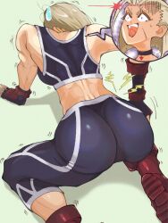 active_wear ass ass_focus back back_view cammy_white cammy_white_(street_fighter_6) capcom crop_top on_all_fours pyxgt street_fighter street_fighter_6 tight_clothing tight_pants