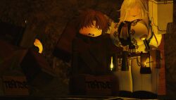 1girls 2boys 3d bandit bandit_(grave/digger) big_breasts breasts cesoperator clothed golden_empire_(grave/digger) grave/digger officer_(grave/digger) roblox roblox_game robloxian source_request tagme thick_thighs thighs