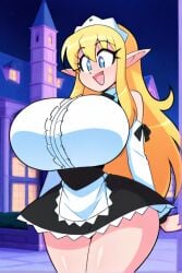 ai_generated blonde_hair elf female female_only huge_breasts long_hair maid schoolgirl tiffania_westwood zero_no_tsukaima