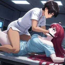 2girls ai_generated animated big_breasts breasts cavity cavity_search clothed clothing deepthroat female nurse oral oral_fingering oral_fisting oral_fixation red_hair restrained shorter_than_10_seconds sound tagme throat_fingering throat_fisting video