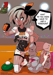 2girls abs barefoot bea_(pokemon) breasts brown-skinned_female brown_skin duo feet female female_only fighting fully_clothed game_freak gloria_(pokemon) kukuruyo multiple_girls muscular muscular_female pokemon pokemon_ss six_pack toes white_hair wrestling