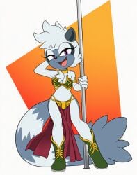 ai ai_generated female female_only grey_fur idw_comics idw_publishing lemur long_tail pole pole_dancer pole_dancing sega slave_bikini slave_girl slave_leia_(cosplay) slave_outfit sonic_(series) sonic_the_hedgehog_(series) star_wars tangle_the_lemur white_fur