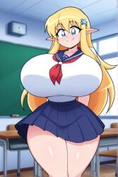ai_generated blonde_hair elf female female_only huge_breasts long_hair school_uniform schoolgirl tiffania_westwood zero_no_tsukaima