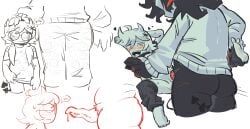 ass chubby_female devil_tail folly_(regretevator) futa_on_female hair_horns inminent_blowjob original_character regretevator robingaling self_insert self_upload size_difference tagme tentacle_penis thought_bubble uncolored white_body yuri