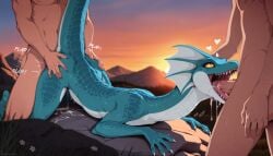 <3 1girl 1girls 2025 2boys 3wolfmondaisdg_(model) ai_generated ambiguous_penetration anthro anthro_penetrated arm_hair bodily_fluids body_hair claws countershading cum cum_drip cum_in_mouth cum_inside cum_on_ground detailed_background director_name drinking drinking_cum dripping excessive_cum excessive_genital_fluids eyelashes fellatio female female_anthro fin finger_claws from_behind_position furry genital_fluids genitals group group_sex hand_on_butt head_fin hi_res human human_on_anthro human_penetrating interspecies leg_hair lizard long_neck lying male male/female male_human mammal mmf_threesome motion_lines nude on_front on_rock onomatopoeia open_mouth oral outside penetration penile penis pupils reptile scalie sex sharp_teeth slit_pupils sound_effects spitroast sunset tagme taller_female teal_scales teeth terraraptor text thrusting tongue trio veskula_(midria) white_body white_countershading world_of_midria yellow_eyes