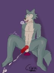 3:4 anal anal_sex animal_genitalia animal_penis anthro balls beastars blush bodily_fluids breath canid canine canine_penis canis copinlighter crouching cum cumshot dildo dildo_in_ass dildo_insertion ejaculation fur genital_fluids genitals grey_body grey_fur hi_res inner_ear_fluff legoshi_(beastars) male mammal open_mouth panting penetration penis pubes red_penis sex_toy sex_toy_in_ass sex_toy_insertion shaking sheath solo tan_balls tan_body tan_fur tongue tuft wolf