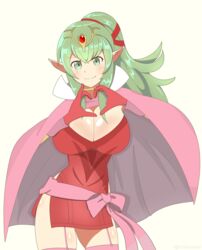 1girls adult busty cape cleavage curvaceous fire_emblem fire_emblem_awakening garter_straps gloves green_eyes green_hair heart_gesture heart_hands huge_breasts jewelry long_hair milf nintendo no_bra no_panties no_underwear orbiculare pointy_ears ponytail solo thighs tiara tiki_(adult)_(fire_emblem) tiki_(fire_emblem)