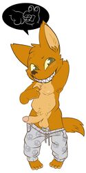 anthro armpit_hair balls belly blush body_hair canid canine clothed clothing erection fox genitals gesture gregg_lee grin hairy_balls hi_res looking_at_viewer male mammal naughty_face navel night_in_the_woods nipples pajama_pants pants_down partially_clothed penis slightly_chubby smile solo solo_male suggestive suggestive_gesture tbid video_games