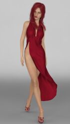 1girls 3d dangerouslines dress female female_only long_hair looking_at_viewer no_panties nopan pinup red_dress red_hair simple_background slushe_(website) solo solo_female standing