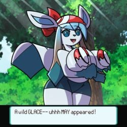 alternate_species animated bouncing_breasts female glaceon huge_ass huge_breasts itsover21 may_(pokemon) navel pasties plump pokémon_(species) poke_ball_pasties pokegirl_as_pokemon pokemon sachasketchy