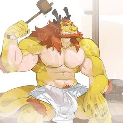 anthro asian_mythology balls bara dragon furry gay male male_only muscles muscular penis spookeedoo