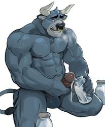 anthro balls bara bull dozer_(spookeedoo) furry gay male male_only muscles muscular penis saltypoundcake spookeedoo