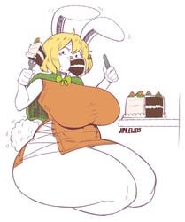 ass big_ass blonde_hair breasts cake carrot_(one_piece) eating female female_only furry huge_ass huge_breasts joylewds large_breasts one_piece rabbit_girl short_hair slightly_chubby thick_thighs thighs white_background