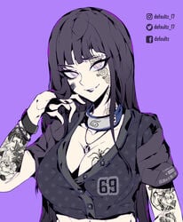 1girls bandaid black_hair breasts cleavage collar defaultz_17 female female_only goth human hyuuga_hinata large_breasts looking_at_viewer naruto solo solo_female tattoo tattoos